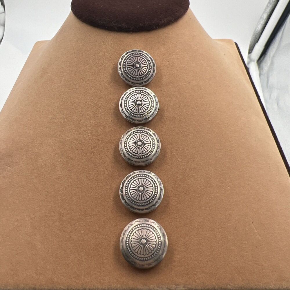 Set Of 5 Sterling Silver Button Covers Western Native American Snap On Vintage